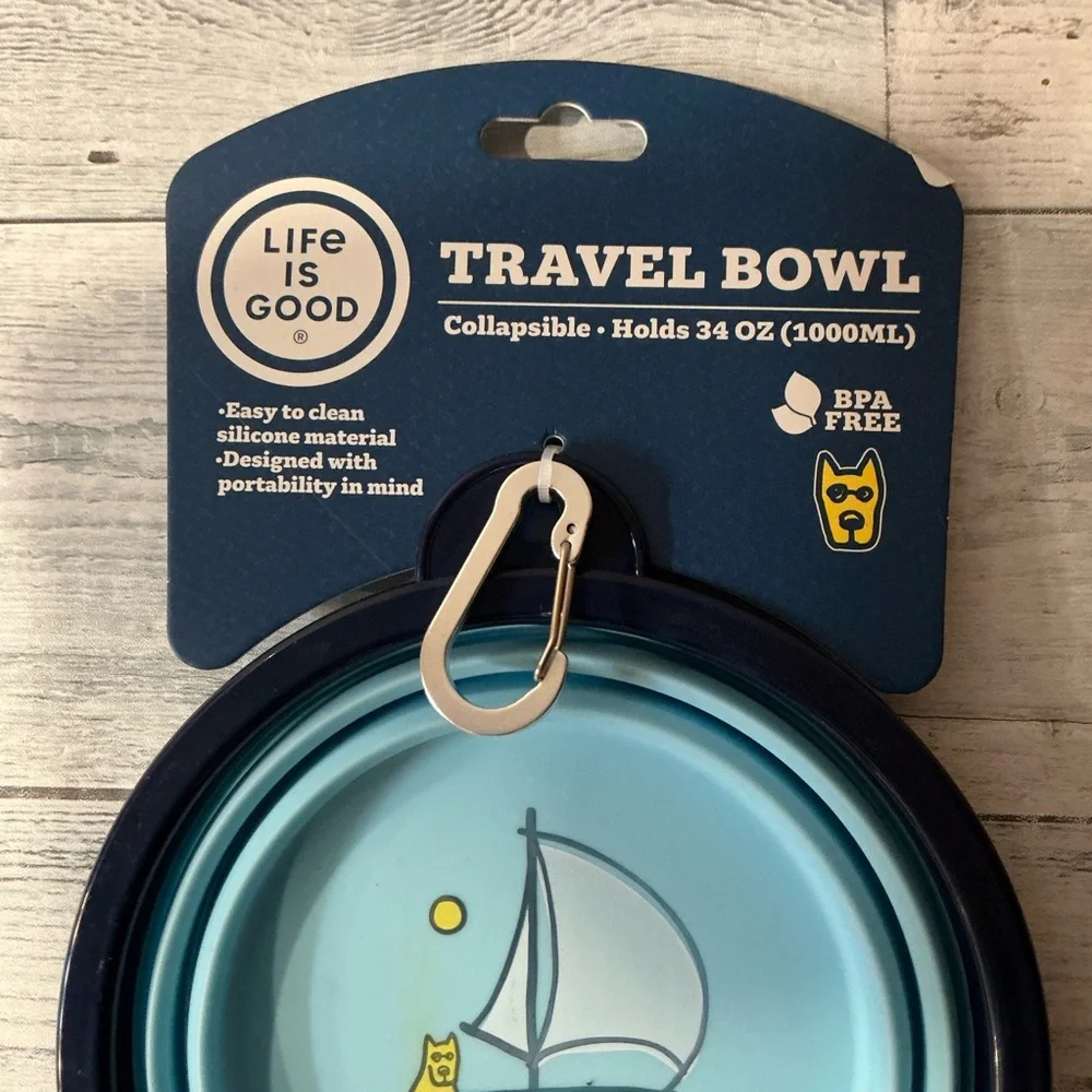 Life is Good Blue Sailboat Collapsible Travel Pet Bowl - 34 oz.